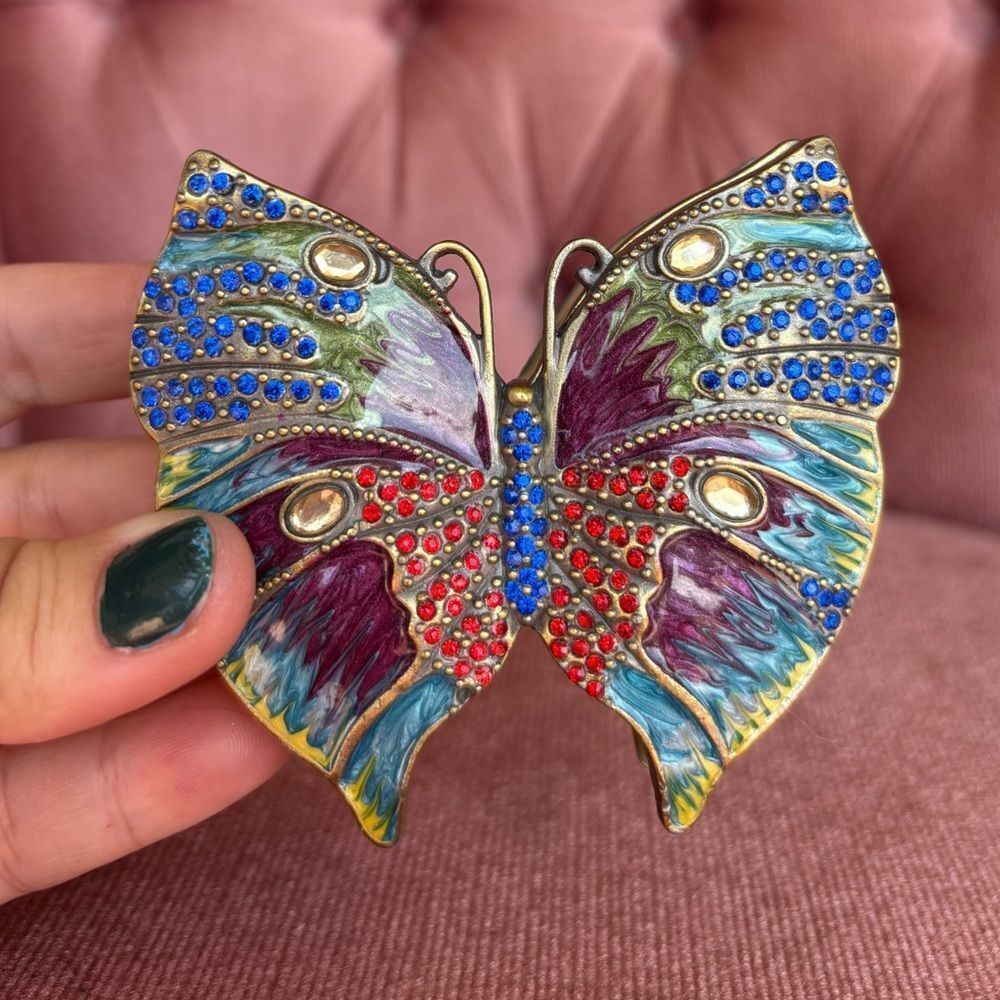 Jeweled Butterfly Trinket Box – Enamel Rhinestone Keepsake Box - Picture 3 of 5